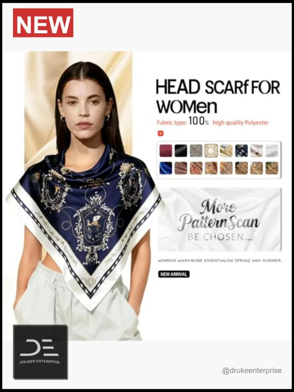 Square Silk-Like Polyester Headscarf - 35x35in Fashion Bandana Scarf